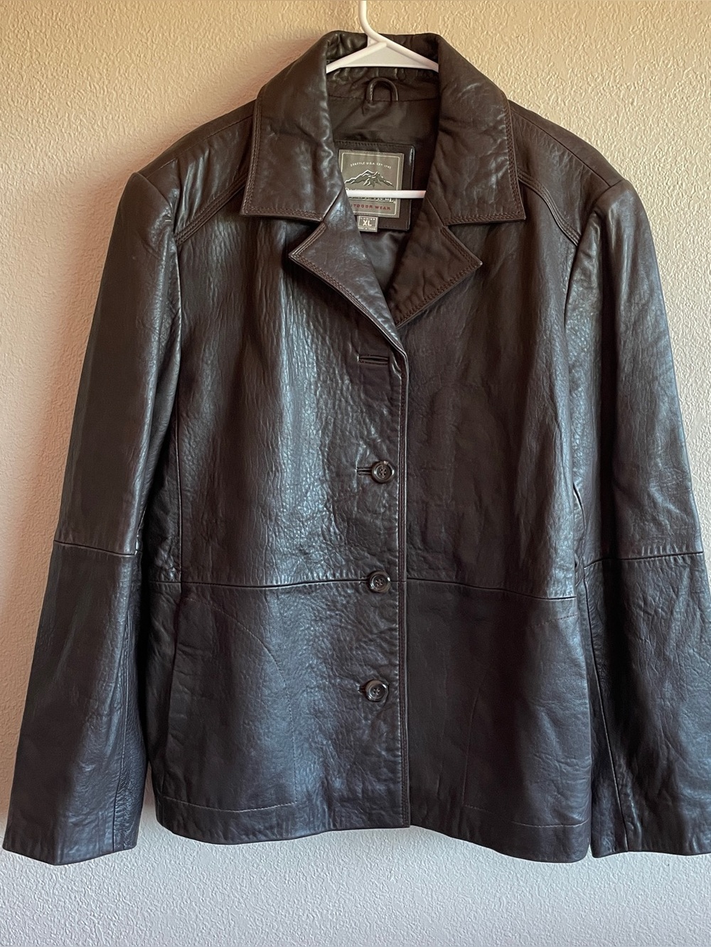 Vintage Brown Leather Jacket - Classic Button Front Coat